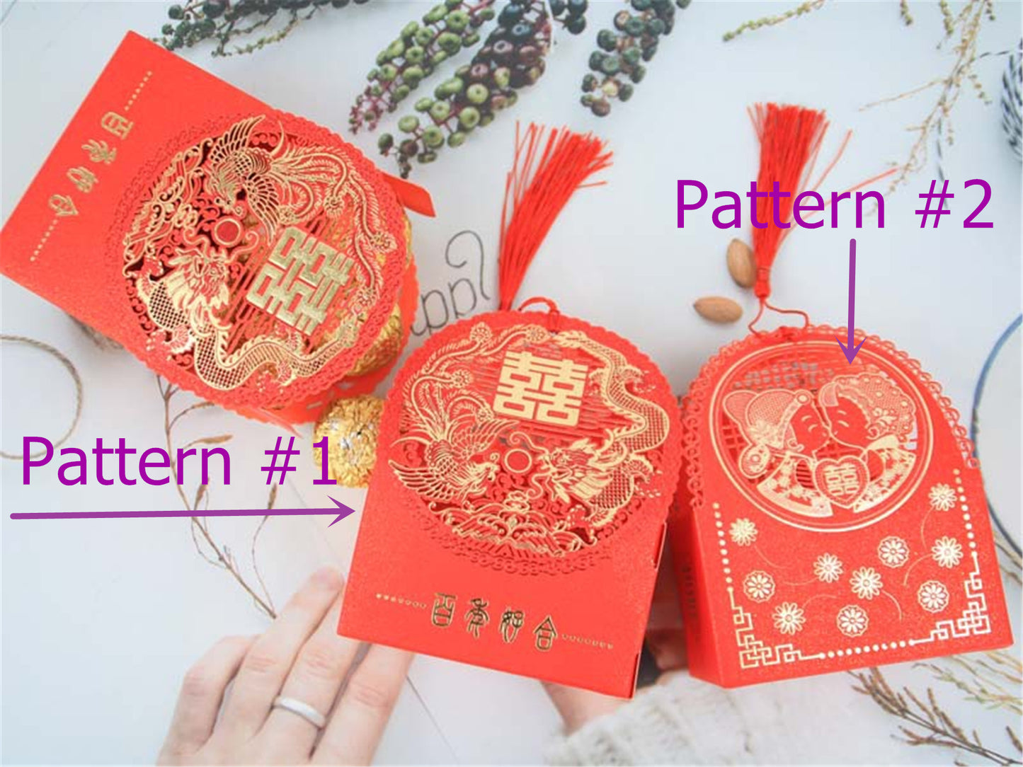 Chinese Red Wedding favor boxes with tassel-Bridal shower candy boxes-treat boxes-party favor box-bridal favor box-engagement party gift box