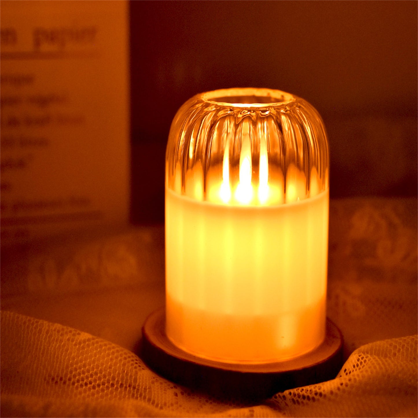 Set of 3 Flameless Pattern Glas Led Candle with moving wick-Dia 3" Real wax battery operated Flickering led candle with remote control timer