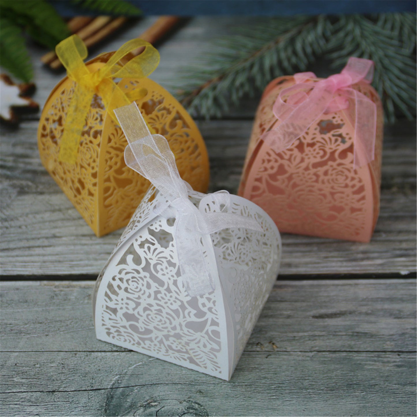 Wedding Favor Boxes-Laser Cutting Flowers Rose candy gift party boxes-White Pink Yellow party favor boxes for bridal shower wedding party