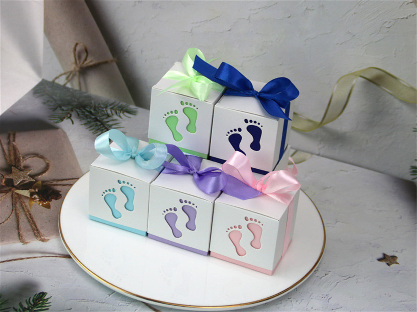 Baby shower favor boxes-footprint party favor boxes-baby girl baby boy candy boxes-baby shower gift boxes for 1st birthday party decorations