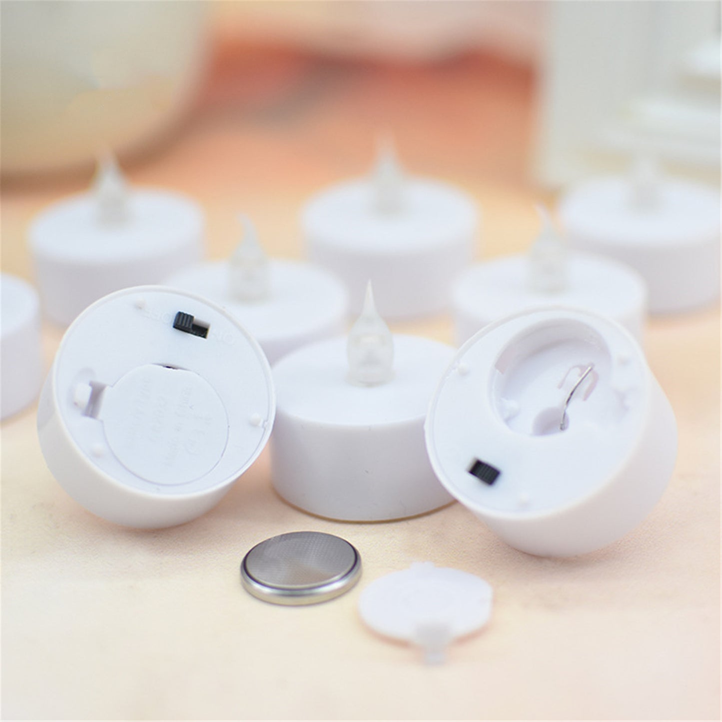 10pcs Battery Operated Led Tealight-Flameless tealights with Flickering bulb lights in Warm white-Fake tea candle realistic for party decor