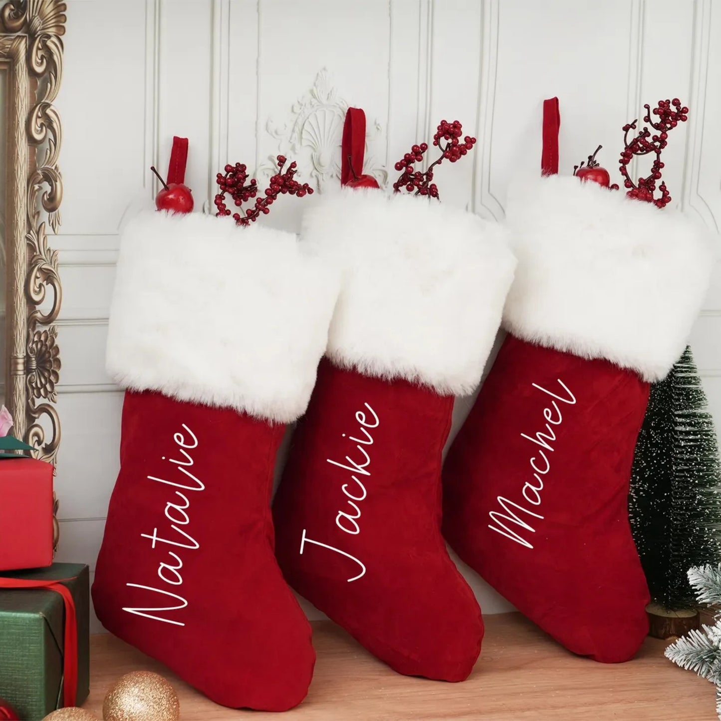 Christmas Stockings Personalized Holiday Stockings Custom Stocking with Name Gift Pattern Stocking for Family Christmas Ornament Decoration