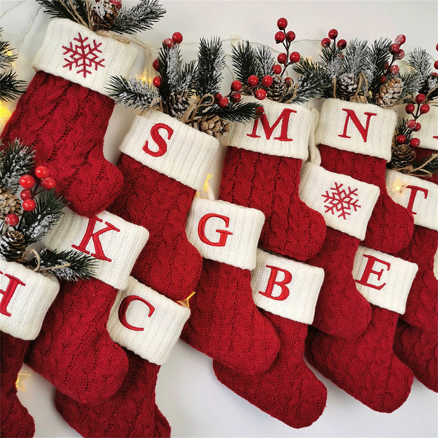 Christmas stockings with embroidered letters from A to Z,