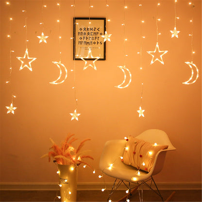 Moon Star Led Curtain String Lights-3.5M Ins Christmas Lights Decoration Holiday Lights Lamp hanging wall decor for Christmas room decor