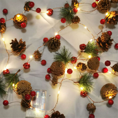 Pinecone Christmas Led String Lights-Battery operated Fairy holiday hanging led string lights for Christmas Tree decora and room decorations