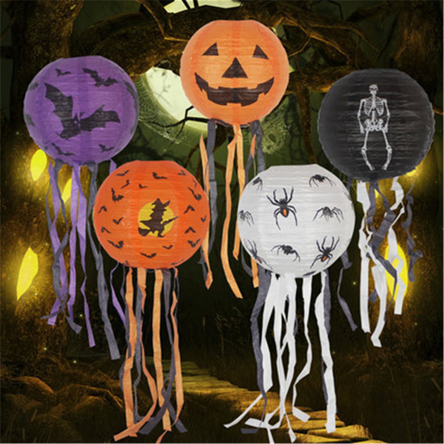 Halloween Paper Lantern-Halloween party paper lanterns with paper tassel ,Chinese round paper lantern for the halloween party decorations