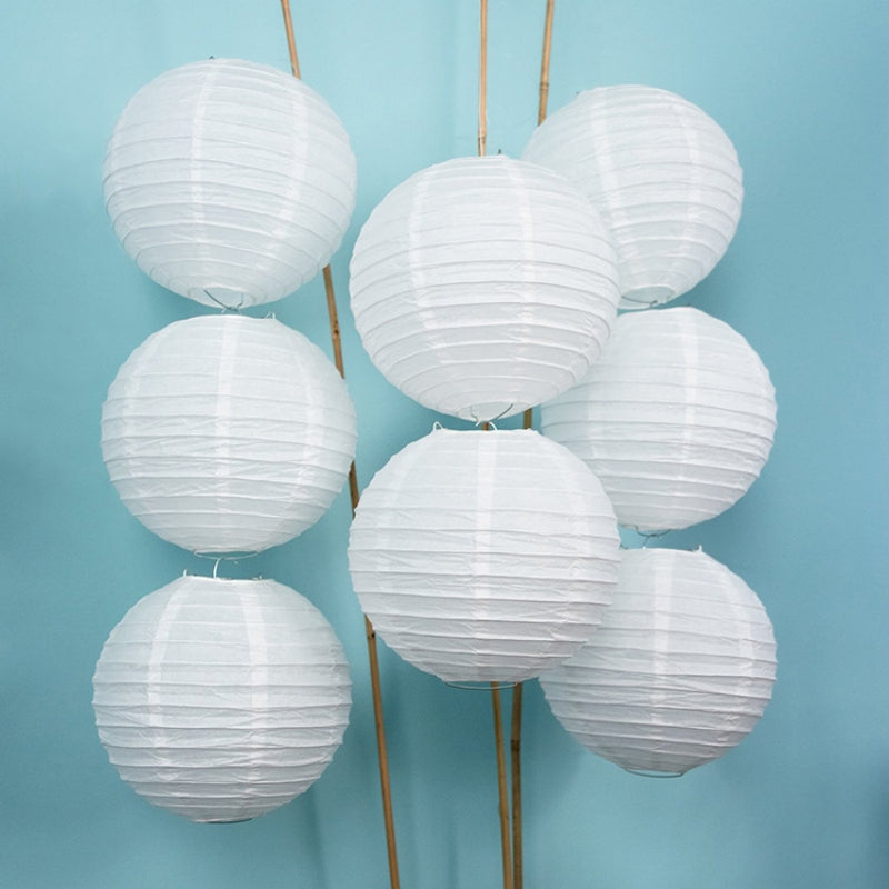 White&gold paper lanterns for wedding party,Chinese round tissue paper lantern for the birthday brial baby shower party decorations