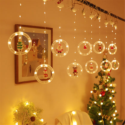 Christmas Led Curtain String Lights with 10 circle&Christmas Oranments -3m*0.5m Fairy Led Lights hanging wall decor for Christmas room decor