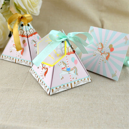 Carousel Party Favor Boxes-Pyramid Wedding candy favour boxes-baby shower treat boxes-gift box-Carousel party theme favor-birthday party box