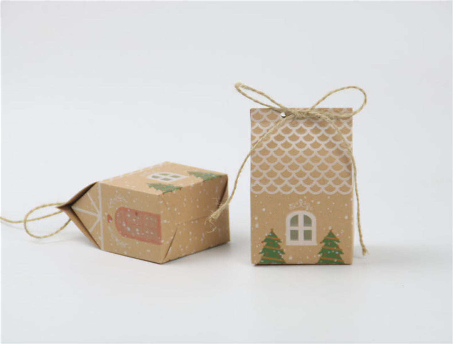 Christmas House party favor boxes-Kraft Paper house candy boxes with rope-house gift boxes-Treat box-party favor box-home gift sweet home