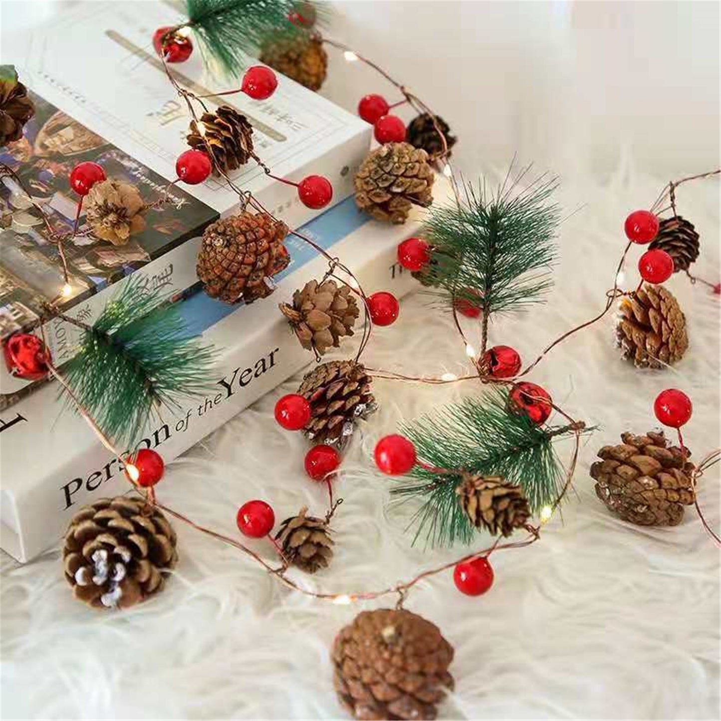 Pinecone Christmas Led String Lights-Battery operated Fairy holiday hanging led string lights for Christmas Tree decora and room decorations