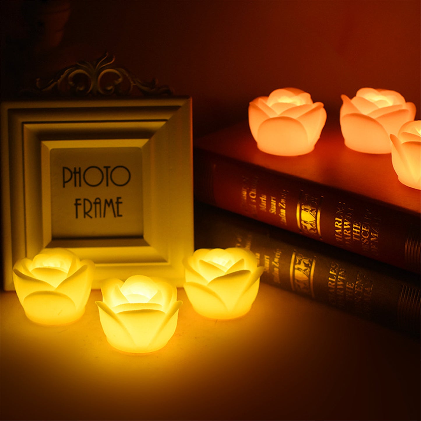 Set of 2 Rose shaped Battery Operated Led Tealight-Flameless tealights with Flickering-Fake tea candle realistic for party decor