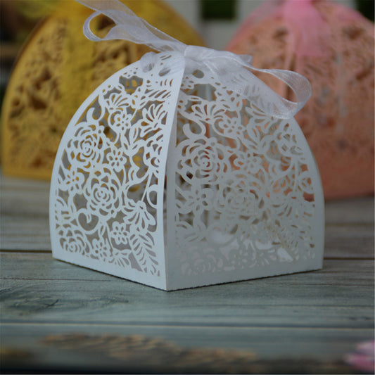 Wedding Favor Boxes-Laser Cutting Flowers Rose candy gift party boxes-White Pink Yellow party favor boxes for bridal shower wedding party