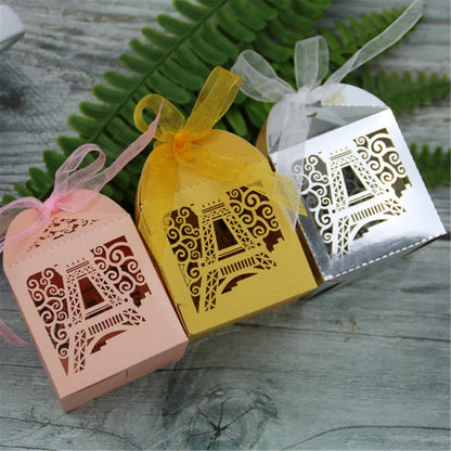 Eiffel Tower Favor boxes-Laser cut party favor box-Creative candy box with ribbon-party treat box-gift box for birthday party decorations