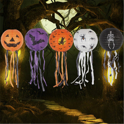 Halloween Paper Lantern-Halloween party paper lanterns with paper tassel ,Chinese round paper lantern for the halloween party decorations