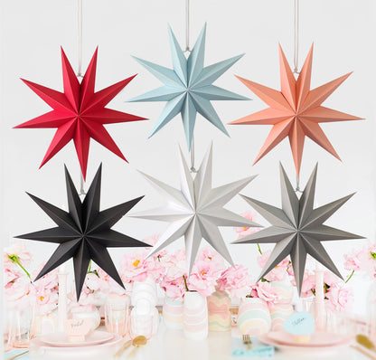 Star Paper Lanterns-12“ Nine pointed Paper Star decorations-Hanging star home decor-Wedding birthday holiday party room ceiling decorations