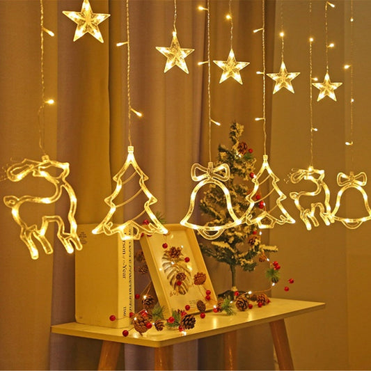 Led Curtain String Lights Christmas String lights with deer Ring Bell-3.5m*1m Fairy Led Lights hanging wall decor