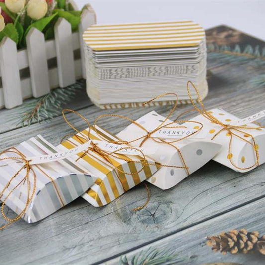 Gold/Silver striped pillow party favor boxes-Gold/Silver dot pillow candy box-creative gift boxes-treat boxes-birthday wedding favor boxes