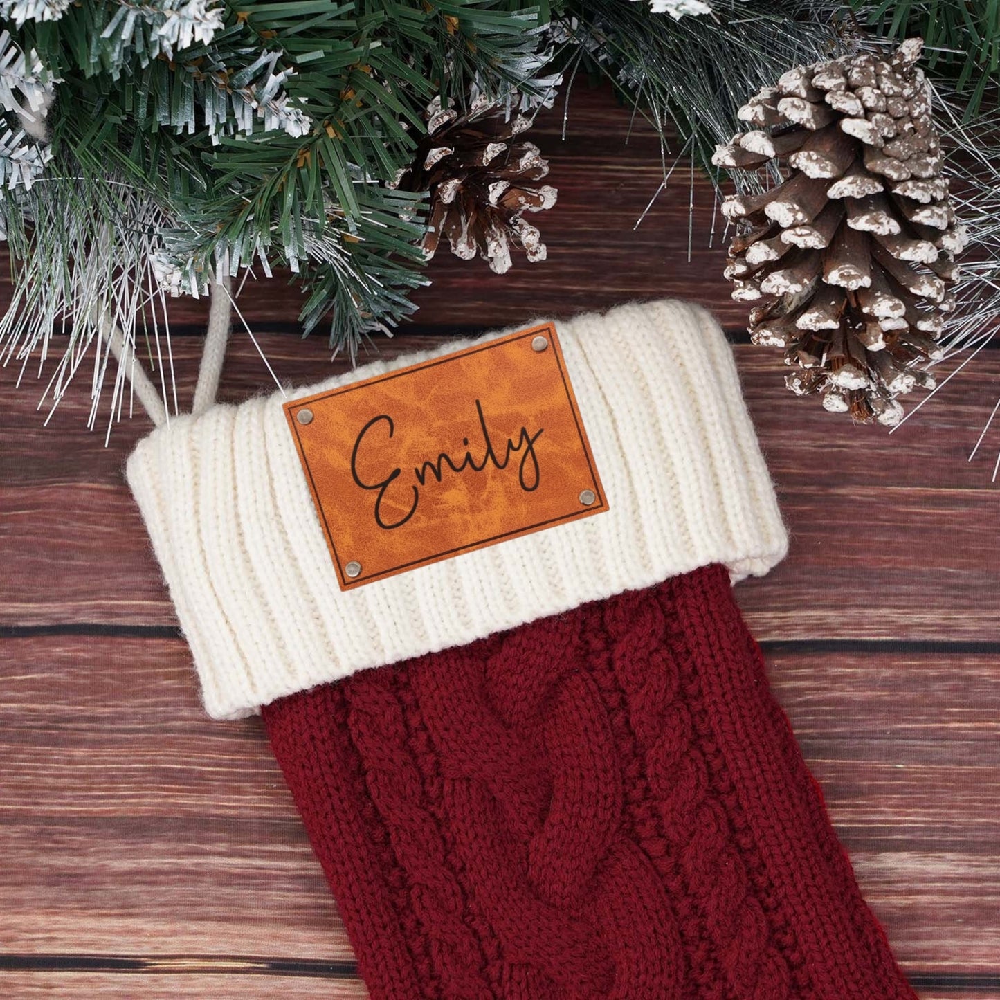 Leather Knitted Christmas Stockings Personalized Family Name Socks Holiday Stocking for Christmas Gift