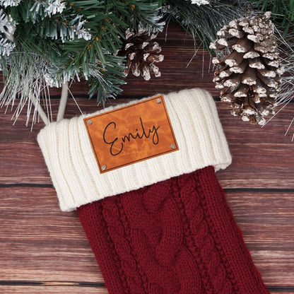 Leather Knitted Christmas Stockings Personalized Family Name Socks Holiday Stocking for Christmas Gift