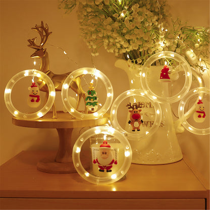 Christmas Led Curtain String Lights with 10 circle&Christmas Oranments -3m*0.5m Fairy Led Lights hanging wall decor for Christmas room decor