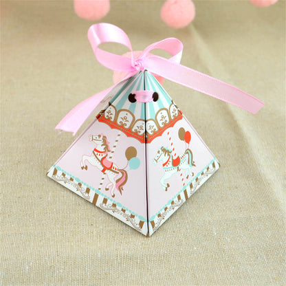 Carousel Party Favor Boxes with cute ball-Pyramid favor boxes-baby shower treat boxes-gift box-Carousel party theme favor candy boxes