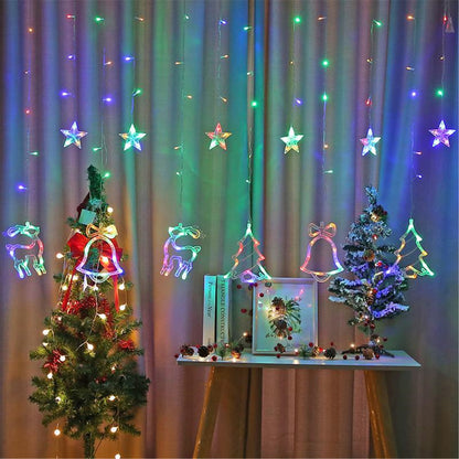 Led Curtain String Lights Christmas String lights with deer Ring Bell-3.5m*1m Fairy Led Lights hanging wall decor