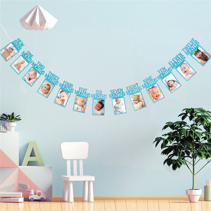 1st Birthday Photo Banner From New Born to 12 Months for Baby-Monthly photo banner-Milestone banner- photo cards- first birthday decorations