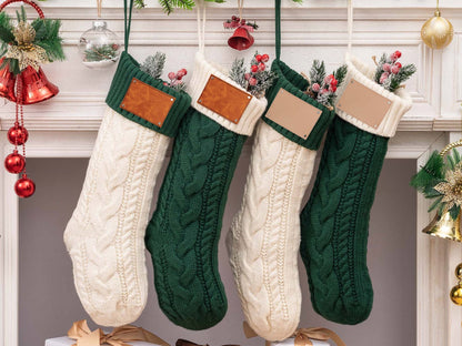 Leather Knitted Christmas Stockings Personalized Family Name Socks Holiday Stocking for Christmas Gift