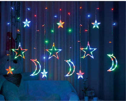 Moon Star Led Curtain String Lights-3.5M Ins Christmas Lights Decoration Holiday Lights Lamp hanging wall decor for Christmas room decor