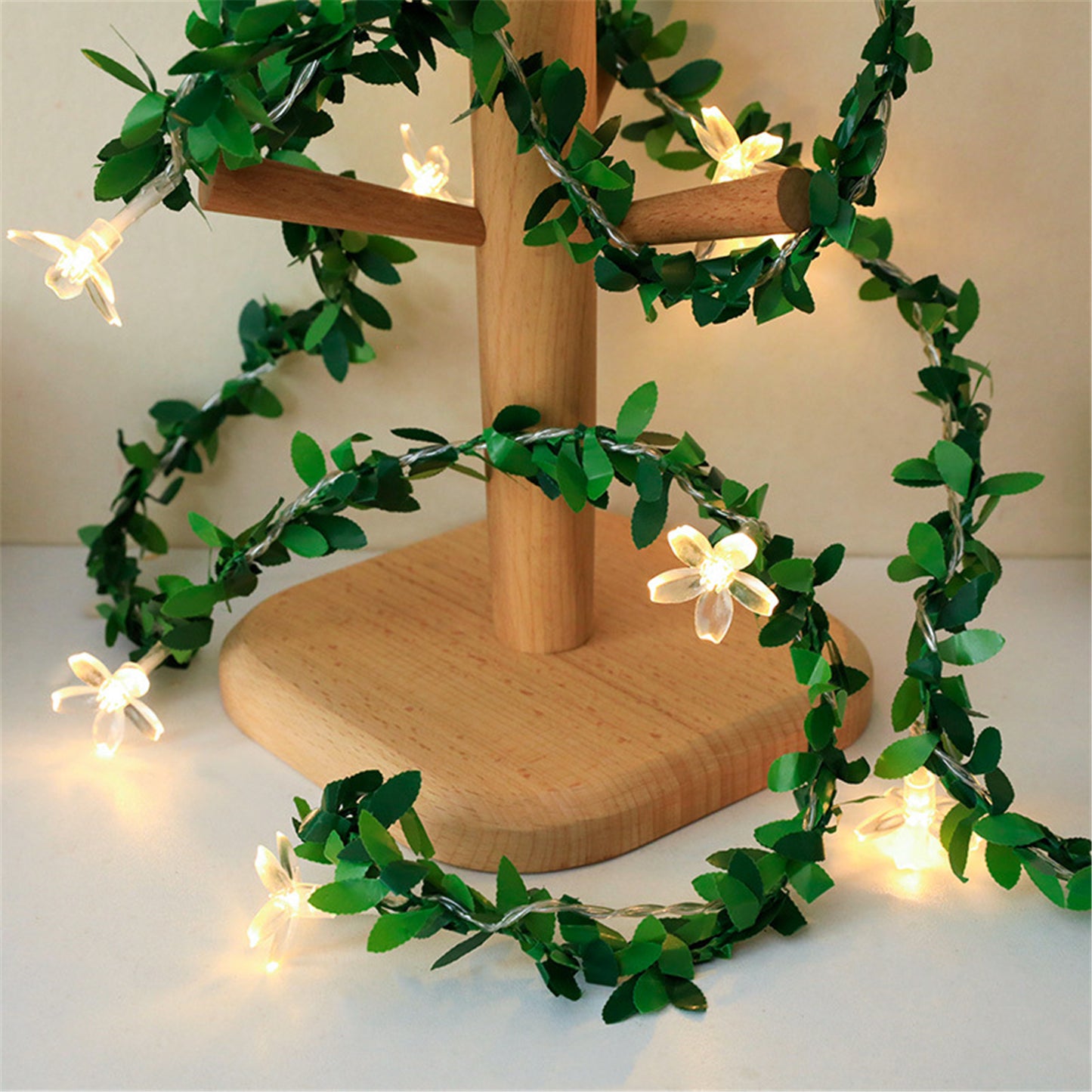 Green Leaf fairy lights with cherry blossom-Green leaf string lights