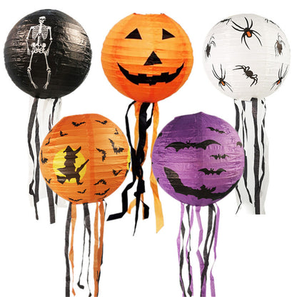 Halloween Paper Lantern-Halloween party paper lanterns with paper tassel ,Chinese round paper lantern for the halloween party decorations