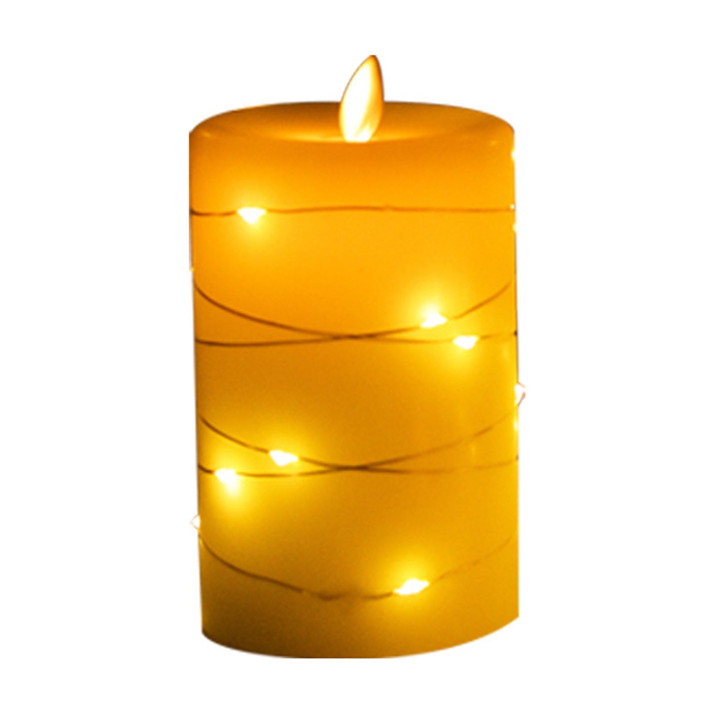 Flameless pillar Candle with moving wick suround string lights-Dia 3.15" Real wax battery operated eletric Flickering led candle with Remote