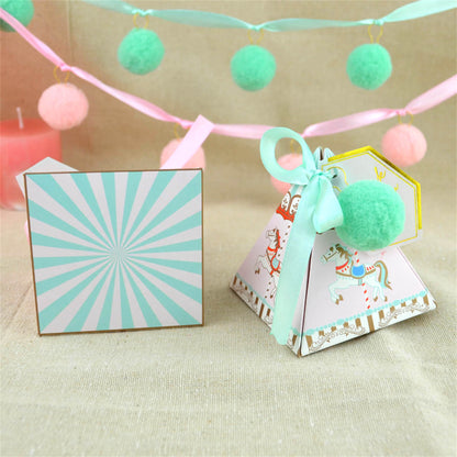 Carousel Party Favor Boxes with cute ball-Pyramid favor boxes-baby shower treat boxes-gift box-Carousel party theme favor candy boxes