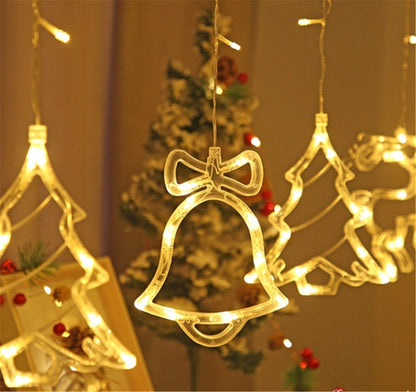 Led Curtain String Lights Christmas String lights with deer Ring Bell-3.5m*1m Fairy Led Lights hanging wall decor