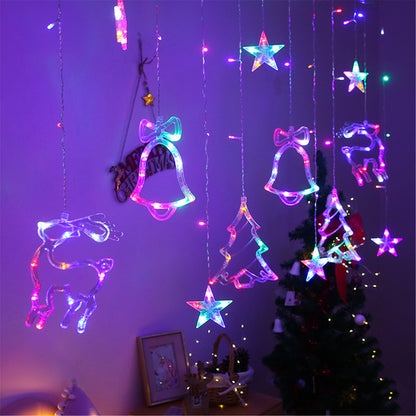 Led Curtain String Lights Christmas String lights with deer Ring Bell-3.5m*1m Fairy Led Lights hanging wall decor