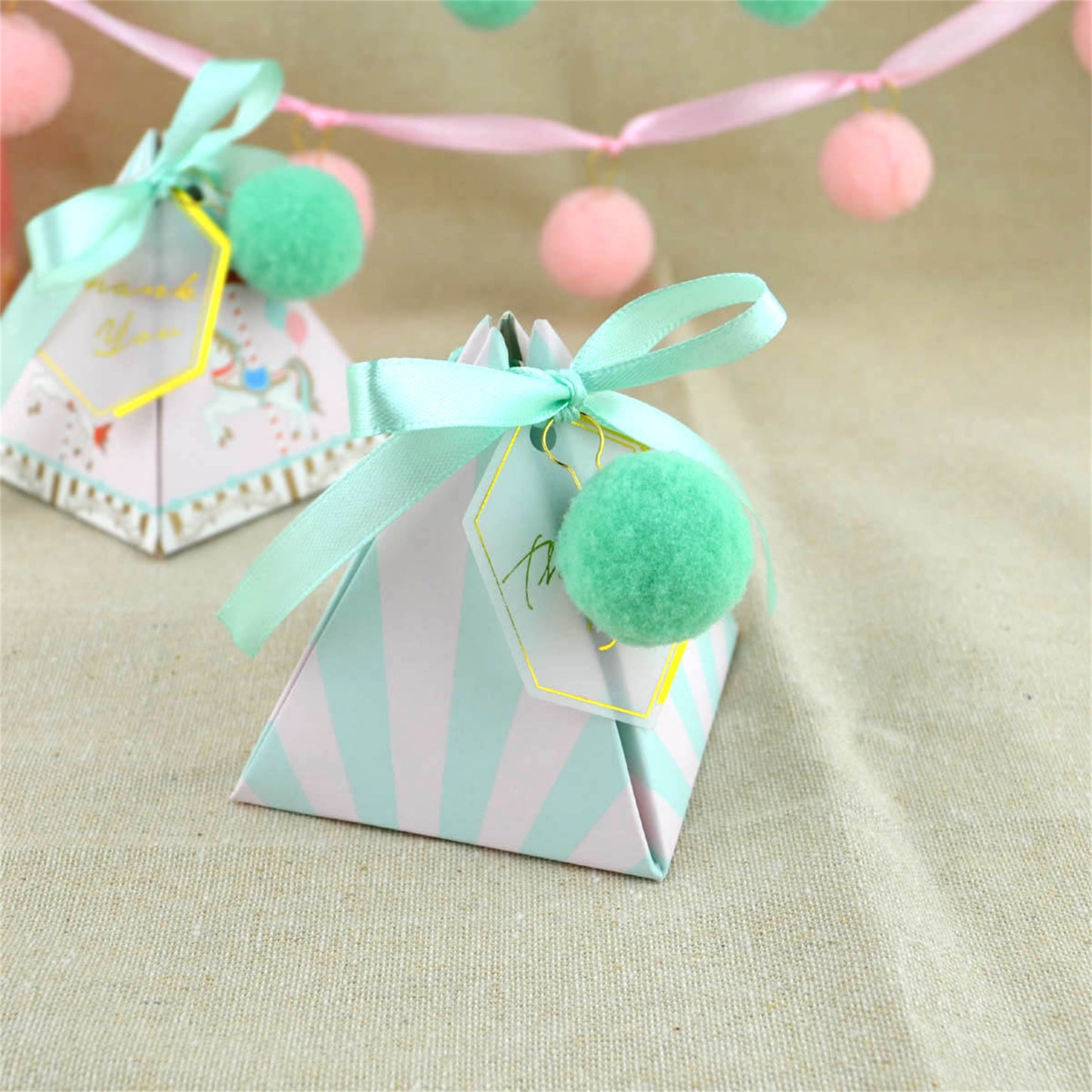 Carousel Party Favor Boxes with cute ball-Pyramid favor boxes-baby shower treat boxes-gift box-Carousel party theme favor candy boxes