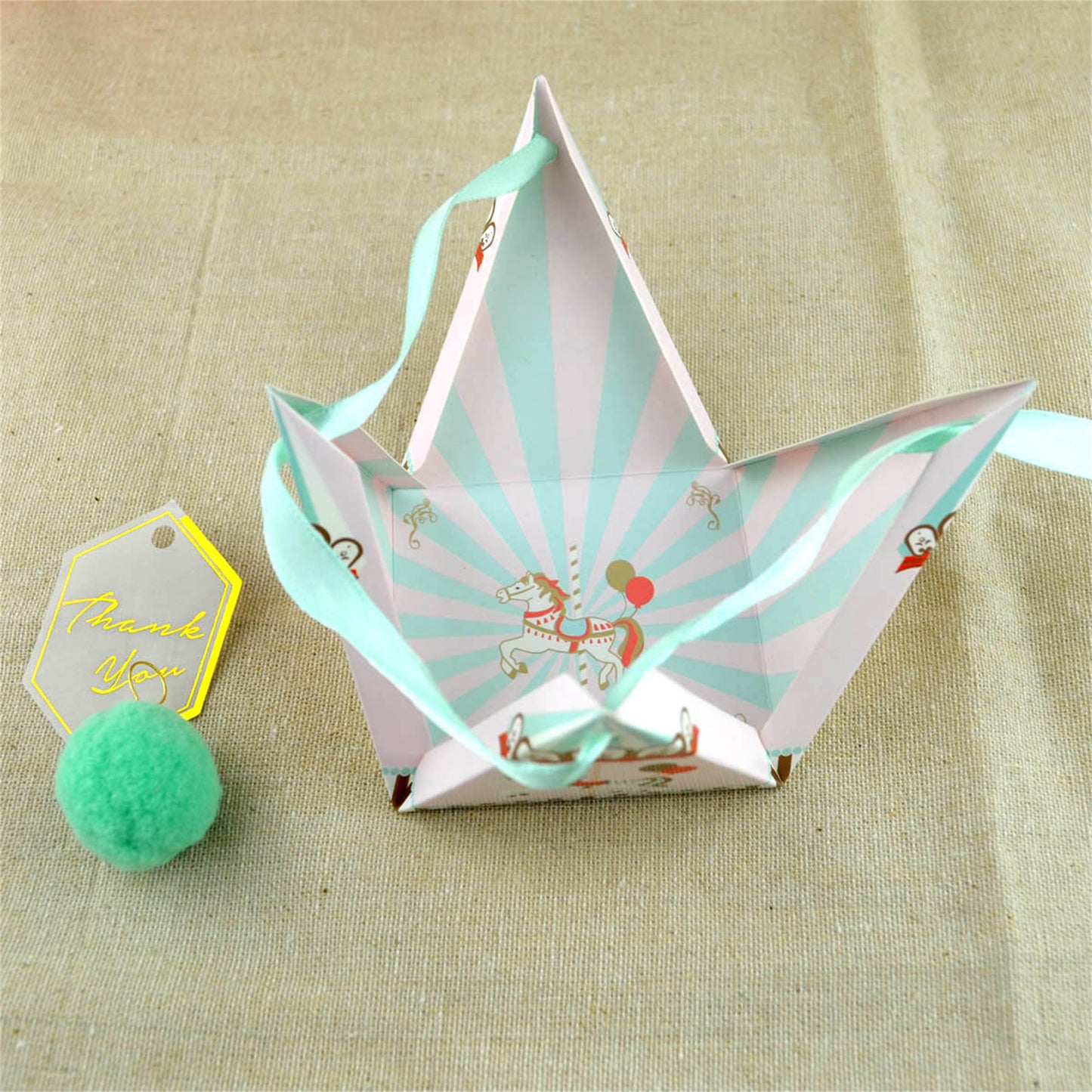 Carousel Party Favor Boxes with cute ball-Pyramid favor boxes-baby shower treat boxes-gift box-Carousel party theme favor candy boxes