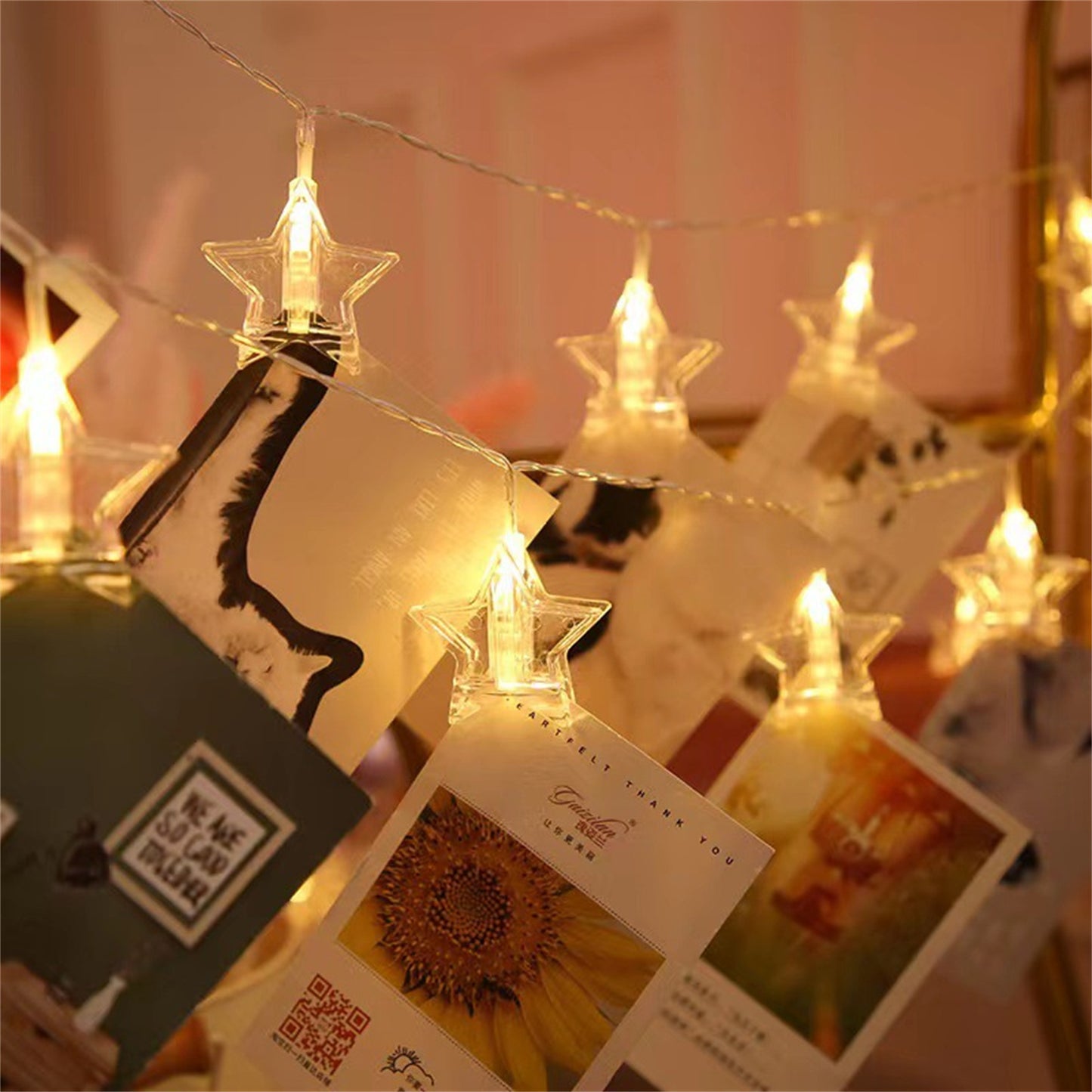 Hanging Photo String Lights-Star shaped LED photo display string lights wall decor-Hanging Fairy photo lights-bedroom photo string lights