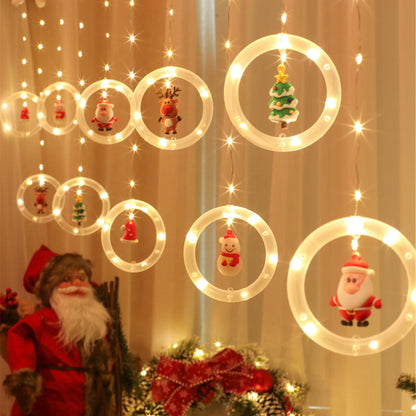 Christmas Led Curtain String Lights with 10 circle&Christmas Oranments -3m*0.5m Fairy Led Lights hanging wall decor for Christmas room decor