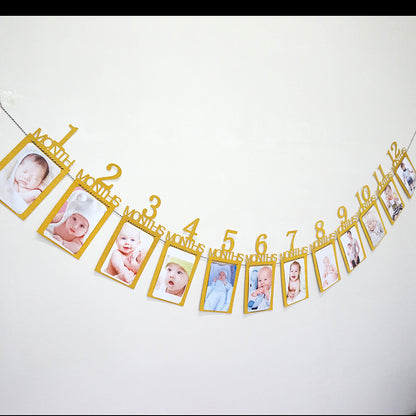 1st birthday Photo Banner-First year picture banner-one year photo banner with monthly for baby girl's or boy's birthday party