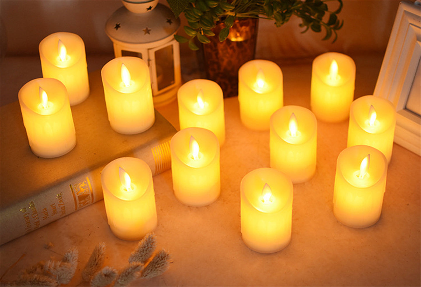 Set of 12 ABS Battery Operated Flameless Led Candles with Flickering bulb lights in Warm white-Fake tea candle 5cm realistic for wedding decor