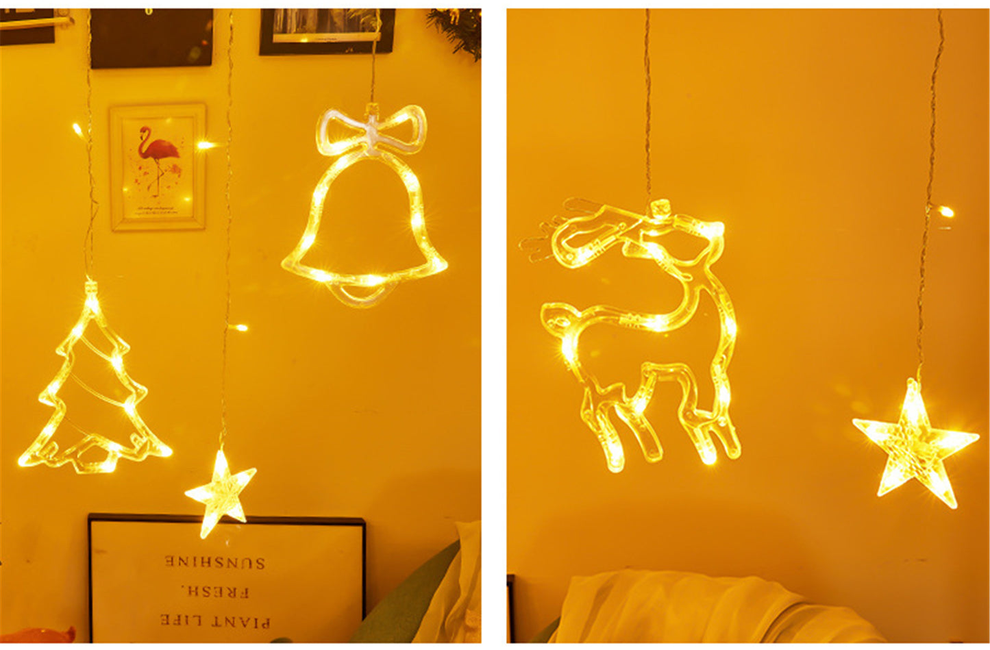 Led Curtain String Lights Christmas String lights with deer Ring Bell-3.5m*1m Fairy Led Lights hanging wall decor