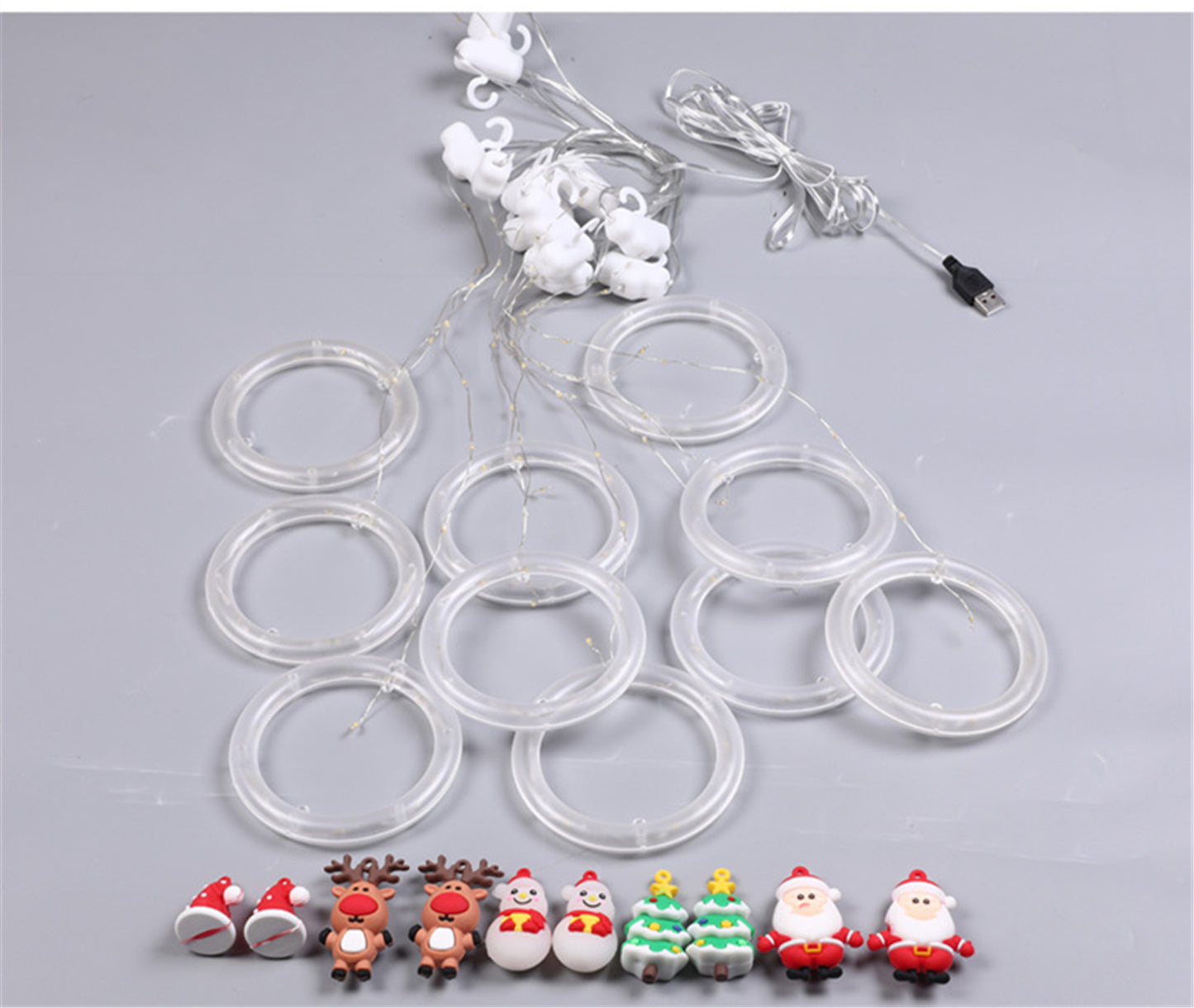 Christmas Led Curtain String Lights with 10 circle&Christmas Oranments -3m*0.5m Fairy Led Lights hanging wall decor for Christmas room decor