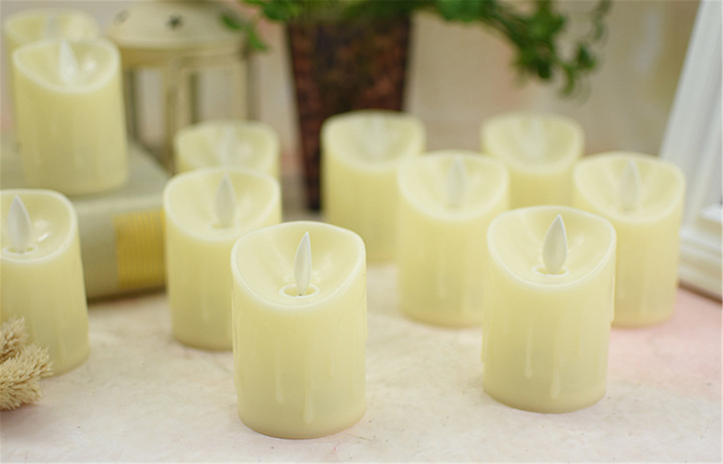 Set of 12 ABS Battery Operated Flameless Led Candles with Flickering bulb lights in Warm white-Fake tea candle 5cm realistic for wedding decor