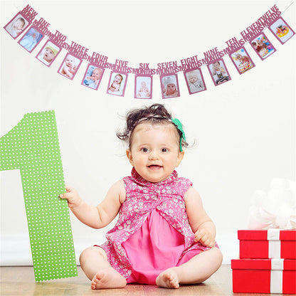 1st Birthday Photo Banner From New Born to 12 Months for Baby-Monthly photo banner-Milestone banner- photo cards- first birthday decorations