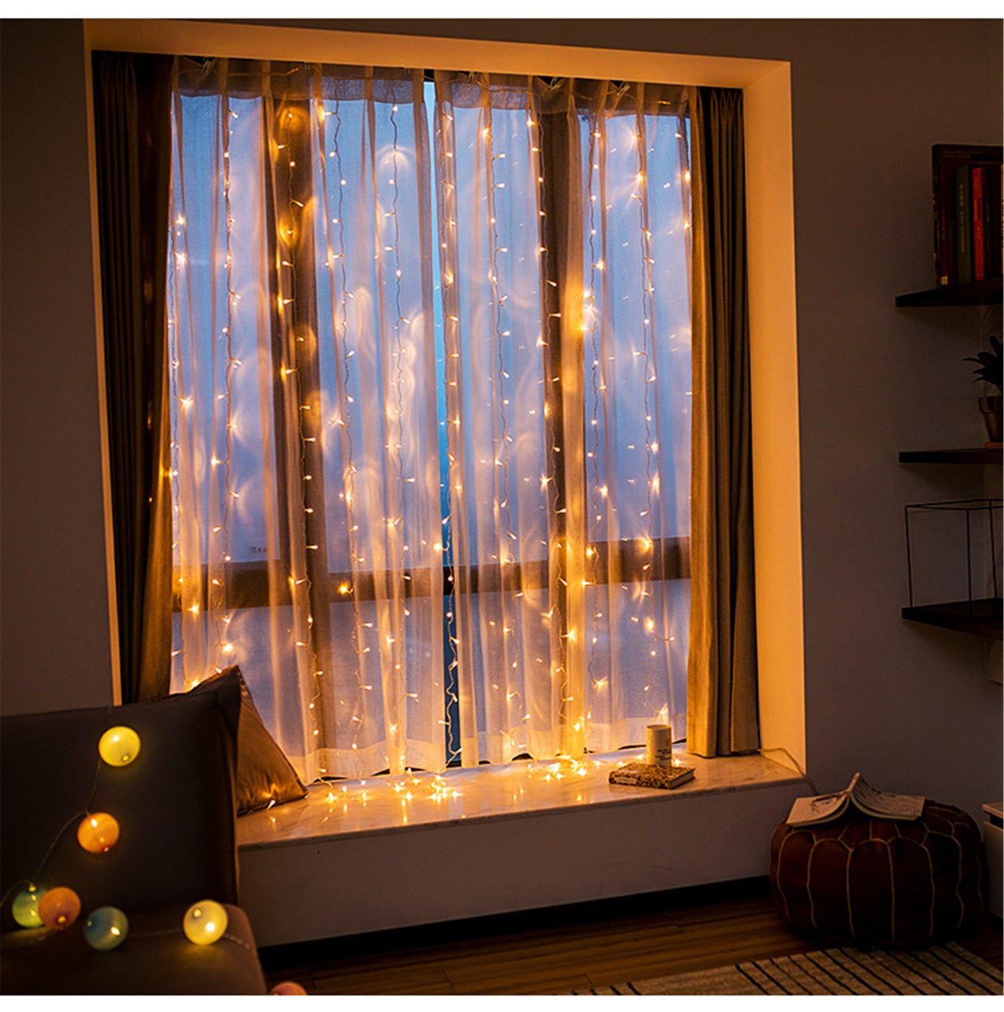 Window Curtain Led String Lights-Fairy Led Lights with Plug-Indoor outdoor hanging String lights for wall bedroom wedding party decorations