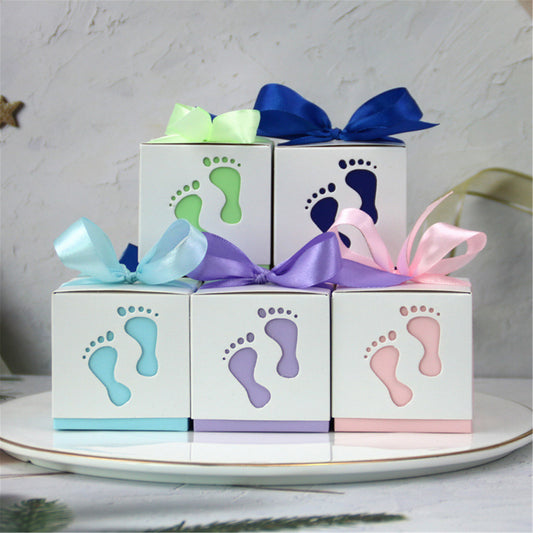 Baby shower favor boxes-footprint party favor boxes-baby girl baby boy candy boxes-baby shower gift boxes for 1st birthday party decorations