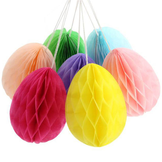 Set of 7 paper easter eggs decorations-colorful paper eggs-Hanging easter eggs-10cm Easter egg honeycomb hanging decorations for easter party