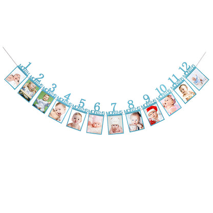 1st birthday Photo Banner-First year picture banner-one year photo banner with monthly for baby girl's or boy's birthday party